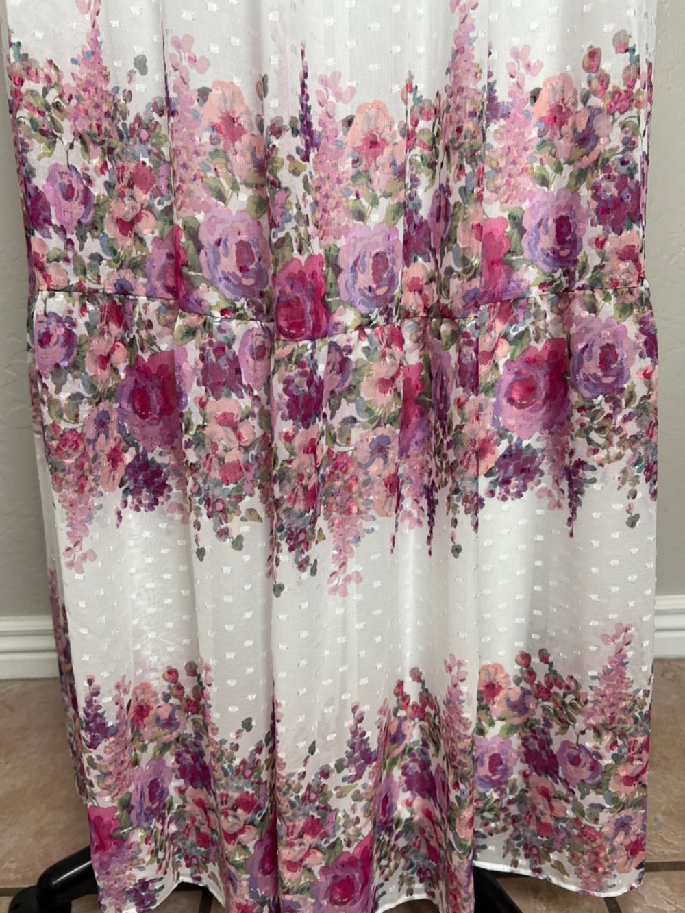 MELANIE T Women’s Size 18 White Wisteria Floral Print V-Neck Chiffon Maxi Dress - Picture 7 of 14